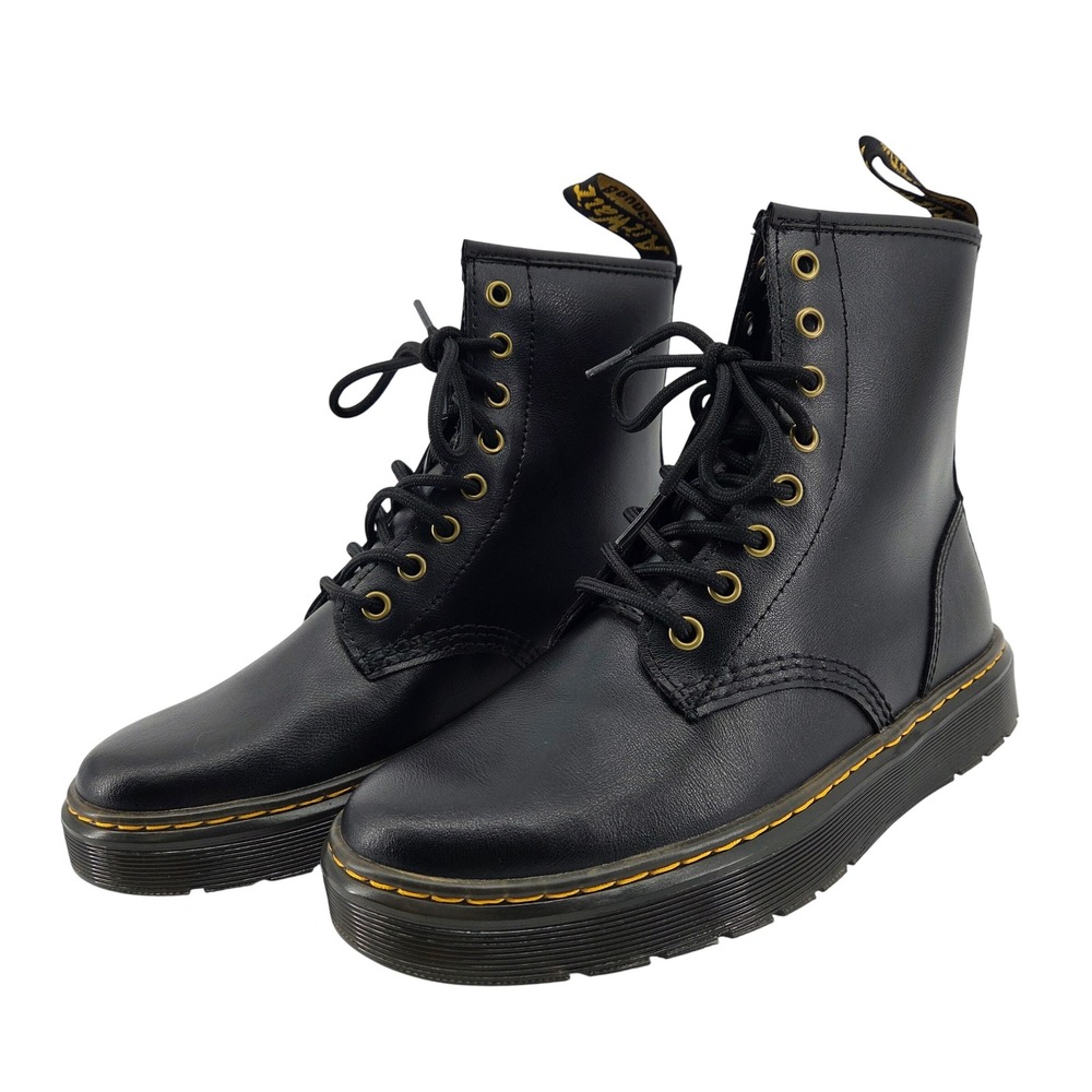 Dr. Martens Zavala Combat Boots Black Leather Lace Up Streetwear Mens 7 Womens 8